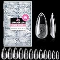UNA GELLA Almond Gel Nail Tips, 504PCS Pre Etched Clear Fake Nails Tips Medium Almond Shape - 12 Sizes Full Cover Soft Acrylic Press On Nail