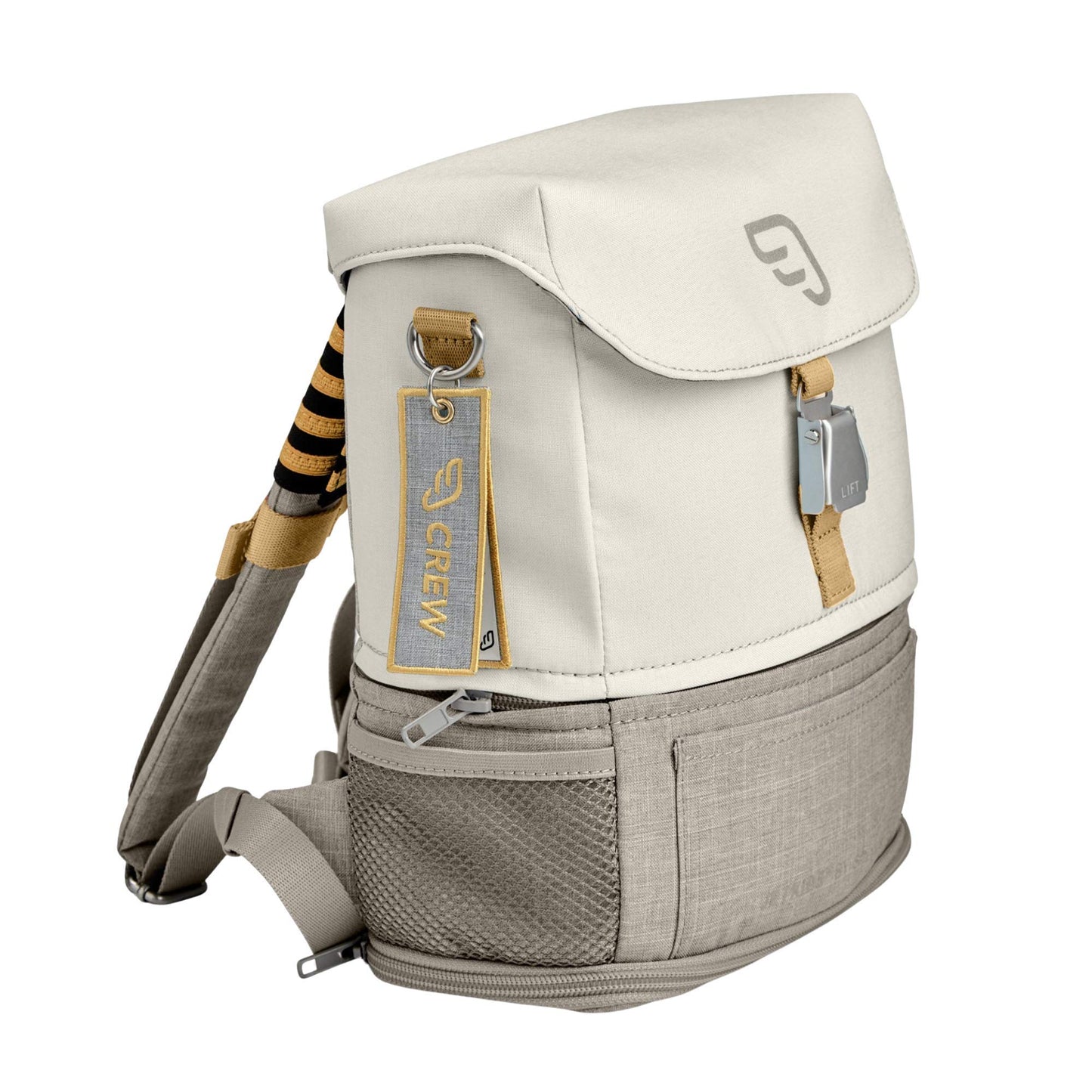 JetKids Stokke BackPack, White - Expandable Design for Kids 2-7 Years Old - Easy-to-Clean, Water Repellent Fabric - Includes Pull-Out Seat Pad, Name Tag & Detachable Captain Stripes
