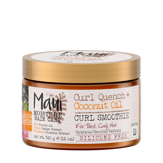 Maui Moisture Curl Quench + Coconut Oil Hydrating Curl Cream Smoothie, Curly Hair Styling Cream with Coconut Oil & Papaya Butter Helps Tame Frizz