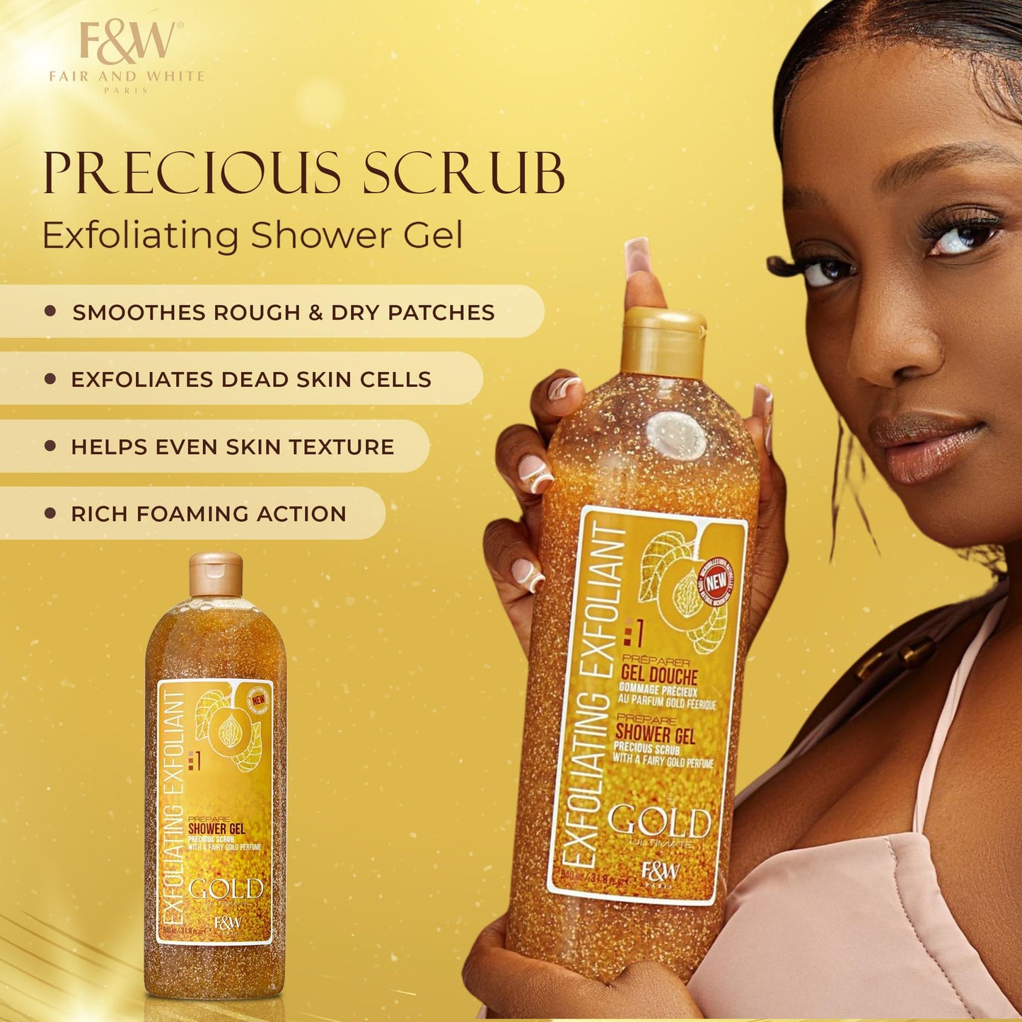 FAIR & WHITE Gold Precious Scrub Exfoliating Body Wash 31.8 fl. oz. / 940 ml