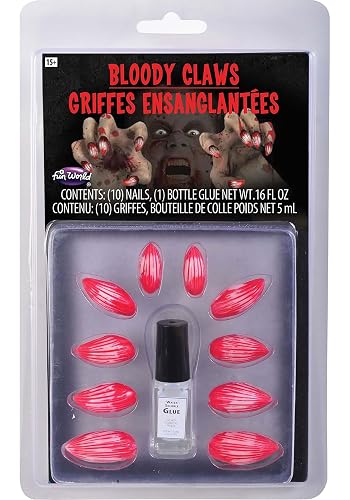 Fun World Bloody Animal Claw Press on Nails | Costume Nails Standard, Red Beauty & Personal Care Fun World