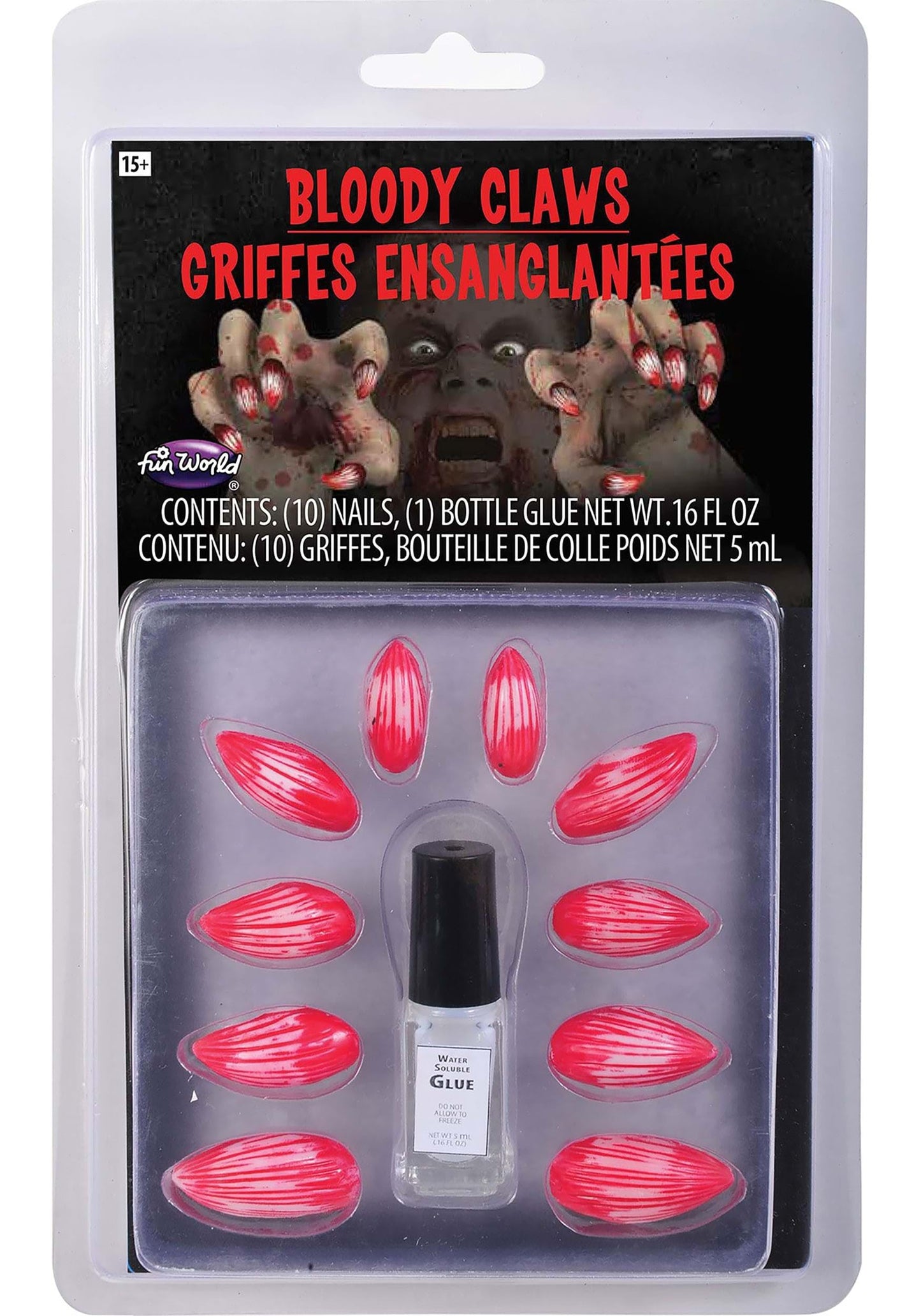 Fun World Bloody Animal Claw Press on Nails | Costume Nails Standard, Red Beauty & Personal Care Fun World