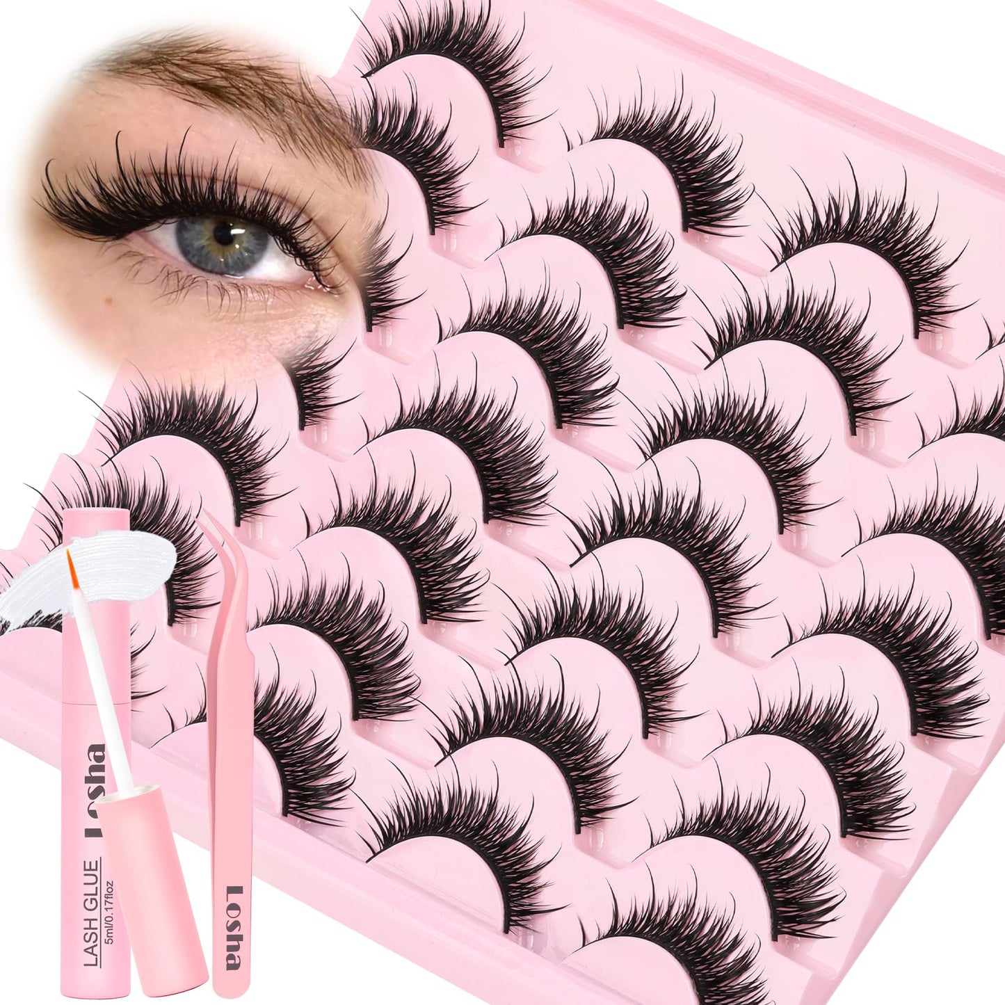 Losha Lashes Wispy Volume Manga Lashes Spiky False Lashes 14 Pairs (Vivid) Beauty and Personal Care Losha Default Title