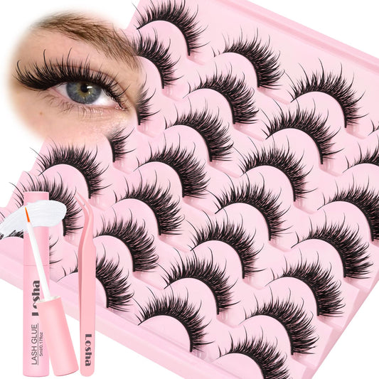 Losha Lashes Wispy Volume Manga Lashes Spiky False Lashes 14 Pairs (Vivid) Beauty and Personal Care Losha Default Title