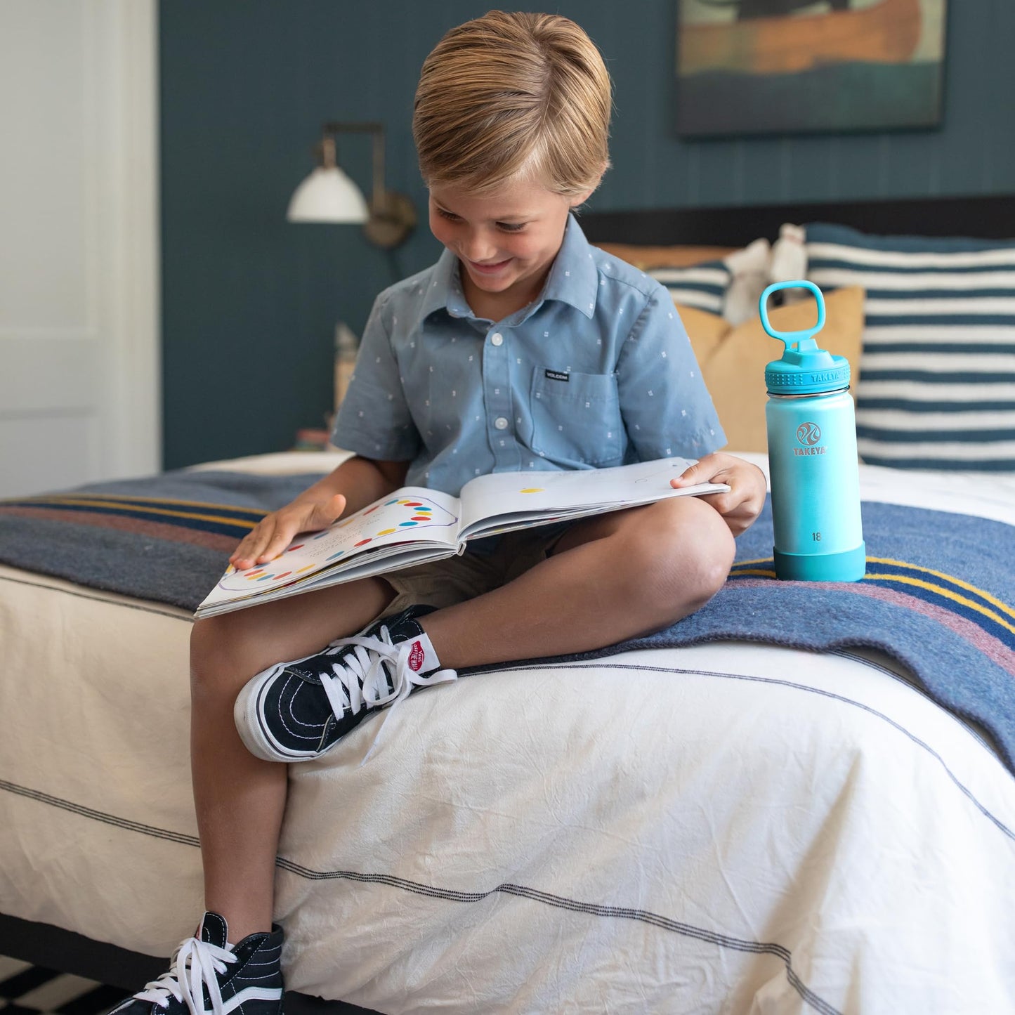 Takeya Actives Kids Glow-in-the-Dark Water Bottle with Straw Lid - Stainless Steel Bottle with BPA-Free Lid - Reusable & Dishwasher-Safe Water Bottle