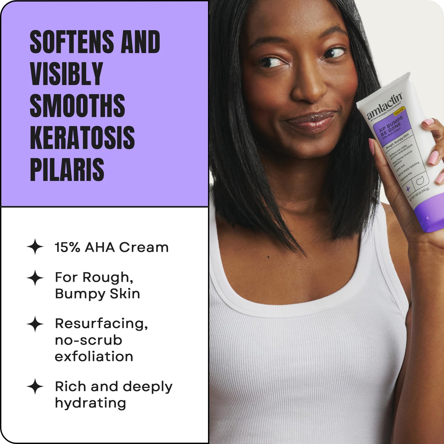 AmLactin KP Bumps Be Gone - Therapeutic Body Cream for Keratosis Pilaris - No-Scrub Exfoliator and Body Moisturizer for Dry Skin with 15% Lactic Acid