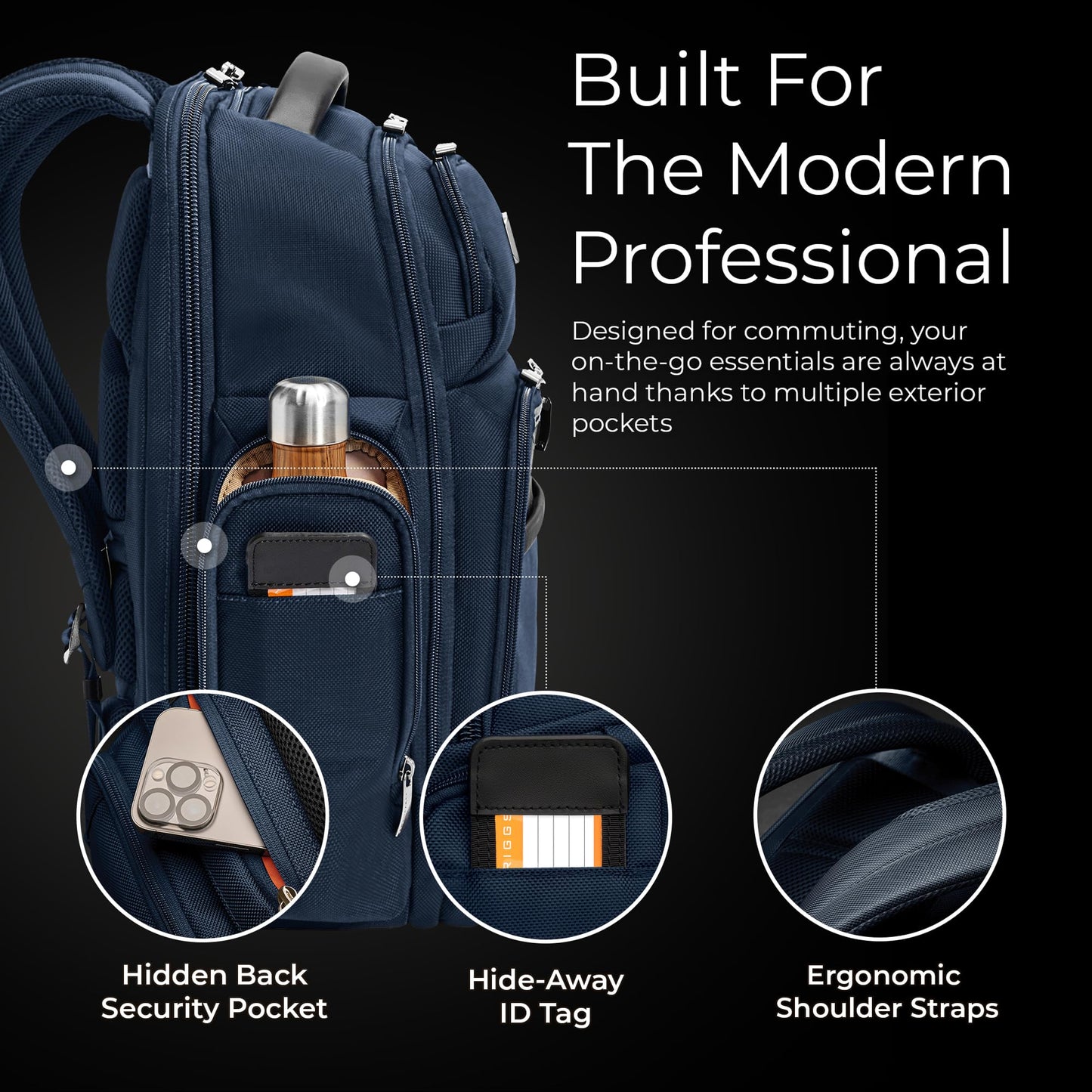 Briggs & Riley Medium Cargo Backpack for Women & Men - Laptop Backpack, For Work & Travel, Lightweight & Durable, Padded Straps, Fits up to 15" Laptop - @work Collection, Navy