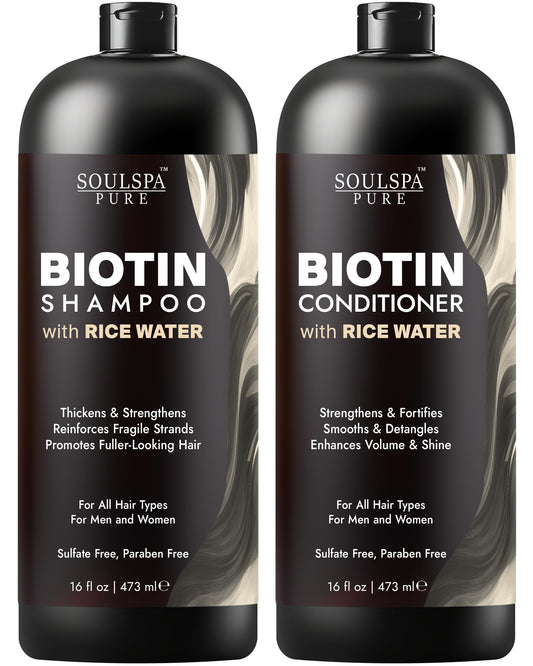 SOULSPA PURE Biotin Rice Water Shampoo and Conditioner Set - Thickening Formula with Rice Protein & Keratin - Strengthening Hair Care for Thinning Beauty & Personal Care SOULSPA PURE