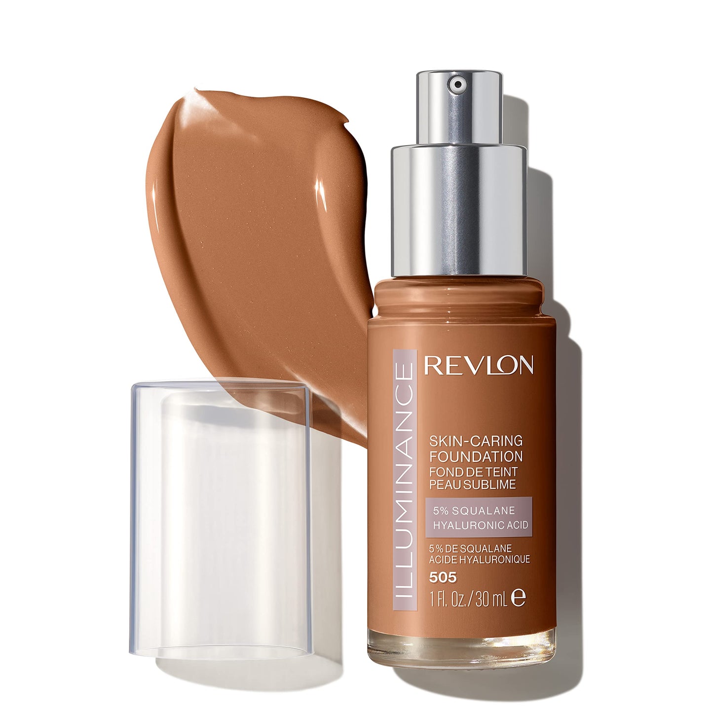 Revlon Illuminance Skin-Caring Liquid Foundation, Hyaluronic Acid, Hydrating and Nourishing Formula with Medium Coverage, 505 Rich Sand, 1 fl oz