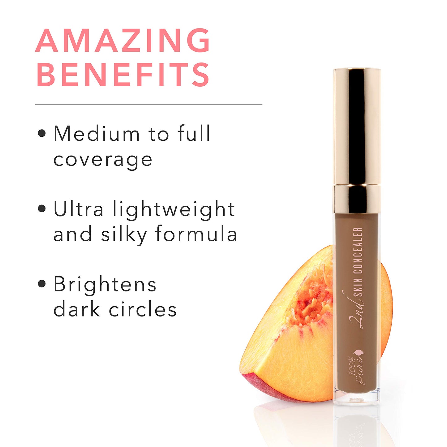 100% PURE 2nd Skin Concealer (Fruit Pigmented), Shade 7, Full Coverage, Lightweight, Liquid Concealer for Face, Under Eyes, Vegan Makeup (For Deep