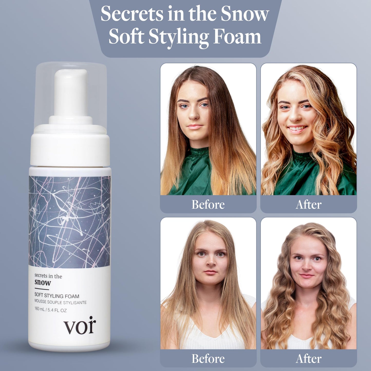 Voir Haircare Curly Hair Mousse - Hydrating Non-Crunchy Styling Foam for Frizz Control & Defined Curls, Vegan with Bamboo Extract & Marula Oil, 5.4 Fl