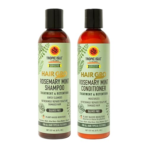 Hair Gro Rosemary Mint Shampoo & Conditioner Set - Jamaican Black Castor Oil Blend. Gently Cleanse, Moisturize, Refresh Scalp & Repair Damaged Hair