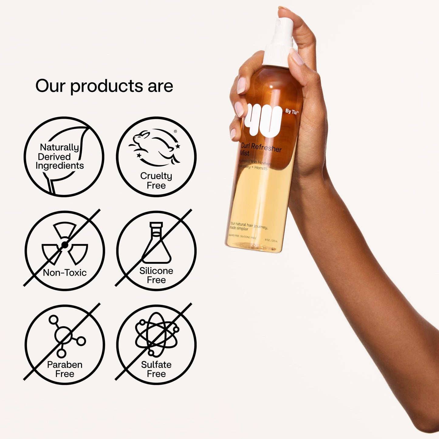 4U by Tia Curl Refresher Mist for Curly, Kinky, Coily 3A-4C Hair - Rosemary and Hemi 15, 8 fl oz