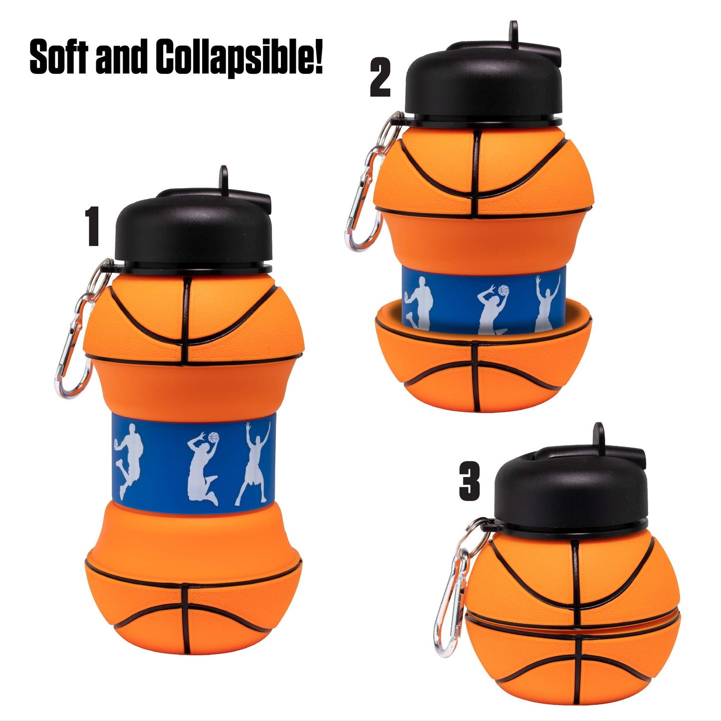 Maccabi Art Clip-On Collapsible BPA-Free Silicone Basketball Water Bottle for Kids, 18 Oz. Size