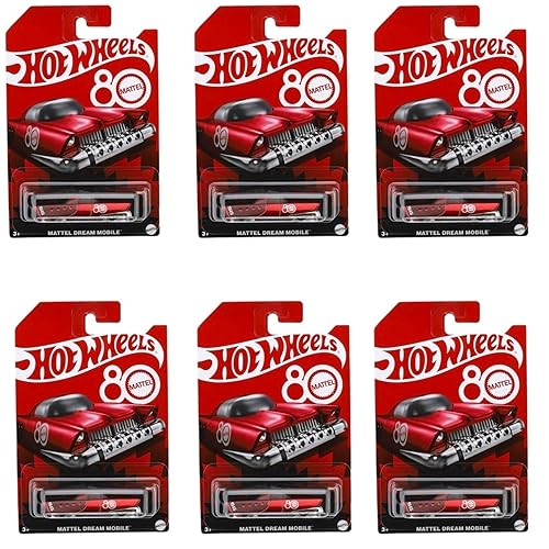 Hot Wheels Mattel Dream Mobile 80th Anniversary Collector’s Edition 6‑Pack, Retro‑Futuristic 1:64 Die‑Cast Cars, Ages 3+