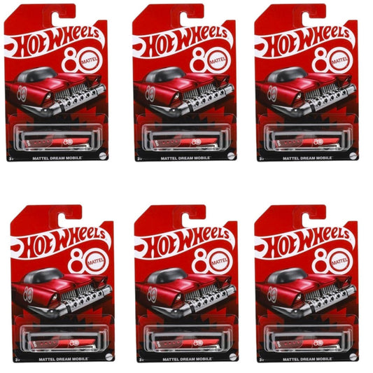 Hot Wheels Mattel Dream Mobile 80th Anniversary Collector’s Edition 6‑Pack, Retro‑Futuristic 1:64 Die‑Cast Cars, Ages 3+