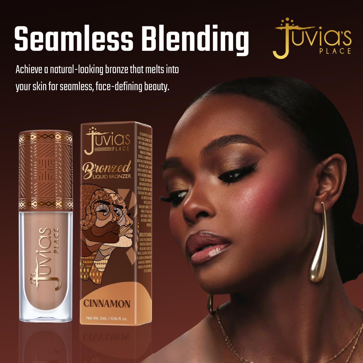 Juvia’s Place Bronzed Liquid Bronzer - Cinnamon - Liquid Bronzer for Face with Silky Blendable Texture - Buildable Coverage for Natural Contour