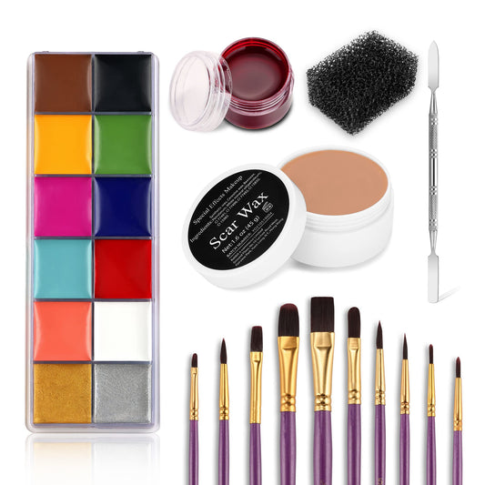 DELISOUL Professional Special Effects SFX Makeup Kit,12 Colors Face Body Paint Palette,Wound Modeling Scar Wax,Coagulated Fake Blood,10 Purple