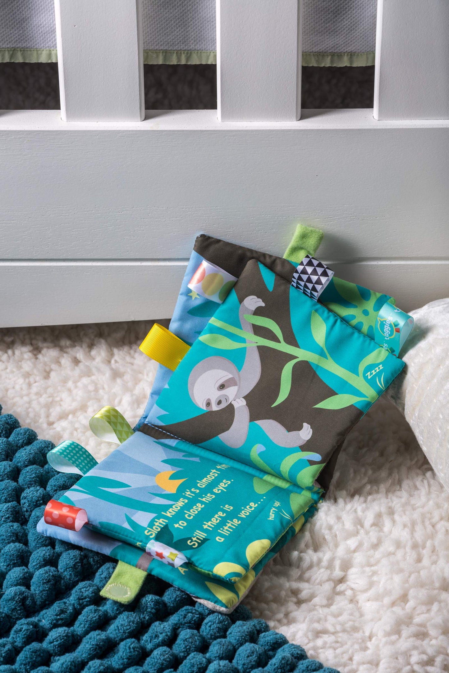 Taggies Touch & Feel Soft Cloth Book with Crinkle Paper & Squeaker, Molasses Sloth