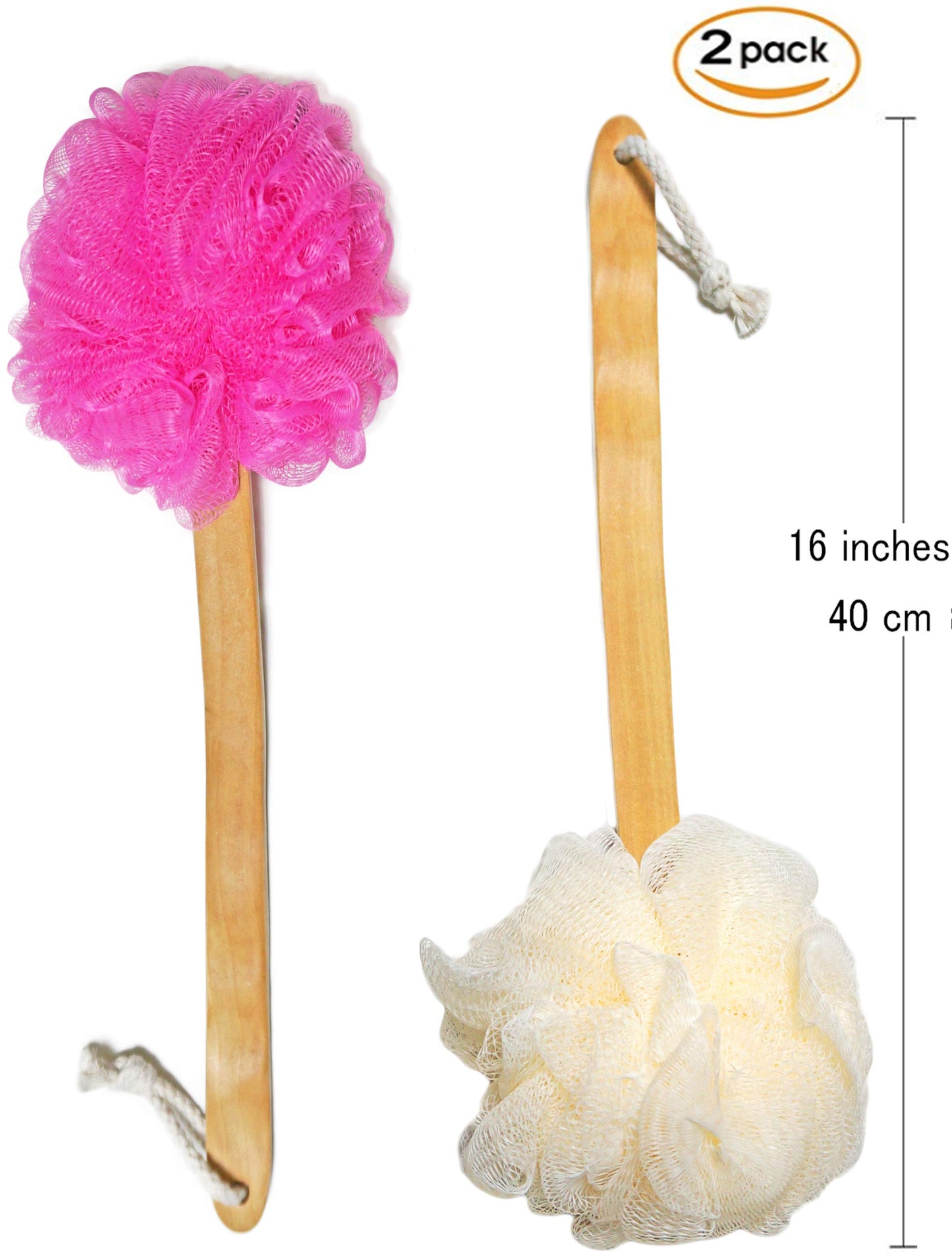 Shower Loofah Body & Back Scrubber - Exfoliating Loofah Bath Brush On a Stick - with Long Wooden Handle Back Brush for Men & Women - Easy Reach Body