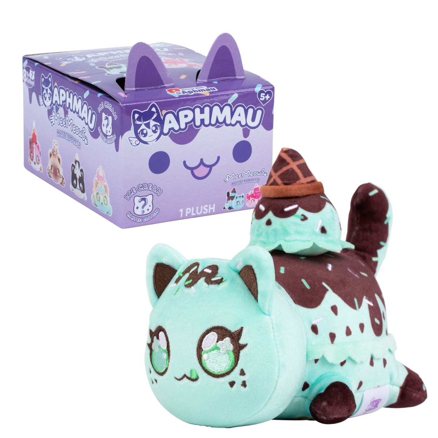 Aphmau 6” MeeMeow Mystery Plush - Ice Cream; YouTube Gaming Channel, Blind Box, 1 of 8 Possible Ice Cream MeeMeows, Official Merch