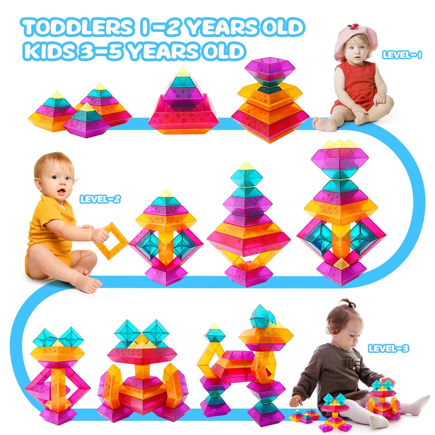 30pcs Building Block Set – Stacking STEM Learning Toys for Kids Ages 3-6, Preschool Educational Light Table Activities & Gifts