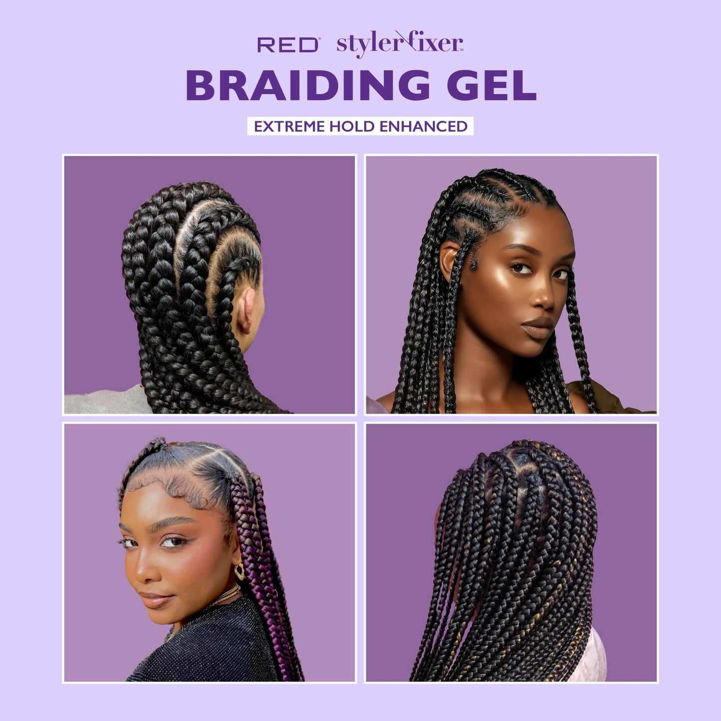 Red by Kiss Styler Fixer Braiding Gel Enhanced - Extra Firm Hold, Anti-Flaking, High Shine, Infused with Advanced Botanicals for Strong, Nourished
