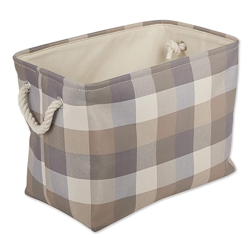 DII Buffalo Check Storage Collection Collapsible Bin with Handles, Medium Rectangle, 16x10x12, Tri Color Stone