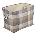 DII Buffalo Check Storage Collection Collapsible Bin with Handles, Medium Rectangle, 16x10x12, Tri Color Stone