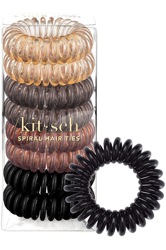 Kitsch Spiral Hair Ties for Women - Creaseless and Dent-free Coil Hair Ties No Damage, Phone Cord Coils | Made of Flexible and Durable Plastic | Ideal for Daily Use - Brunette, 8pcs