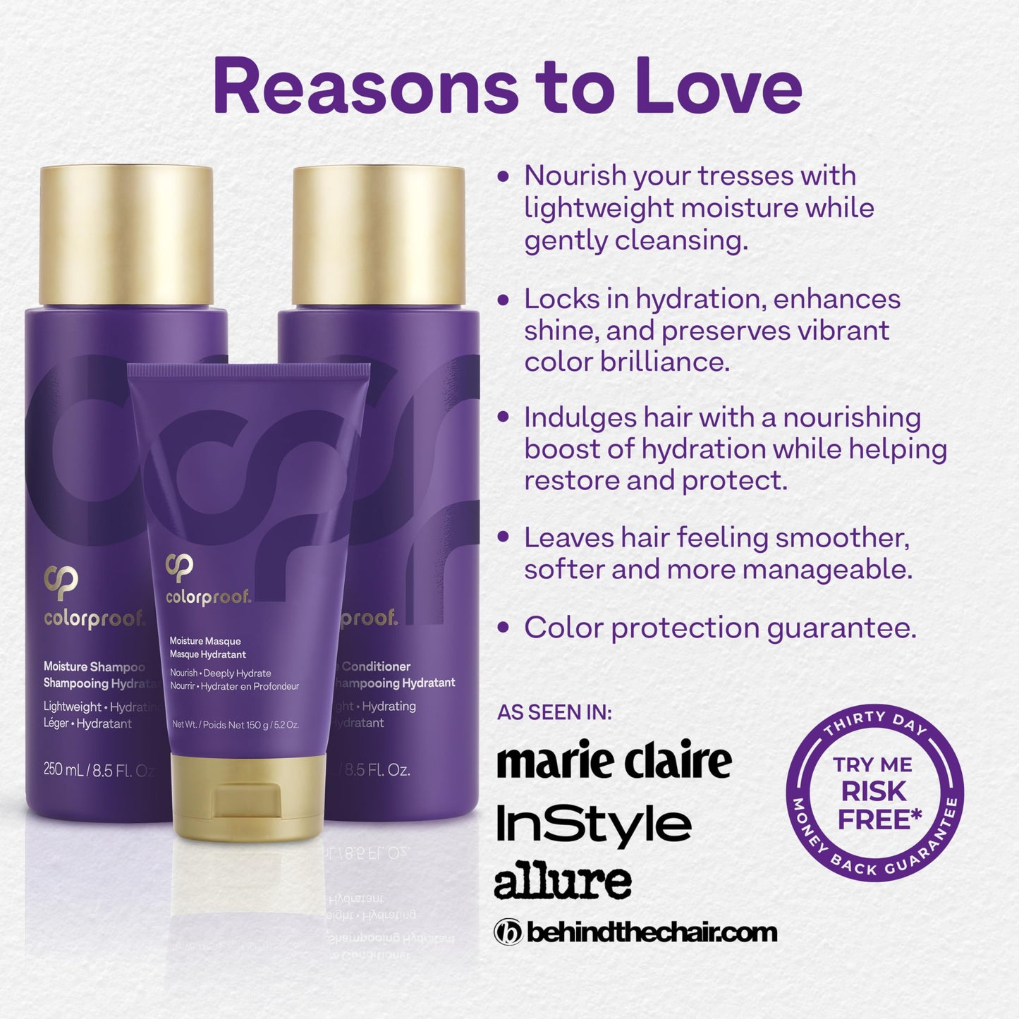 Colorproof Moisture Holiday Gift Set - Moisture Hair Shampoo (8.5 Fl. Oz.), Moisture Hair Conditioner (8.5 Fl. Oz.) with Moisture Masque Conditioner