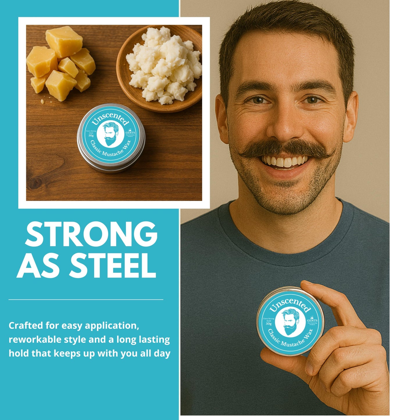G.B.S Strong Hold Fragrance Free Mustache Wax, Easy Application, Restyleable, long lasting hold with Styling Comb (1.7 oz) (3 Pack, Unscented) Beauty and Personal Care G.B.S