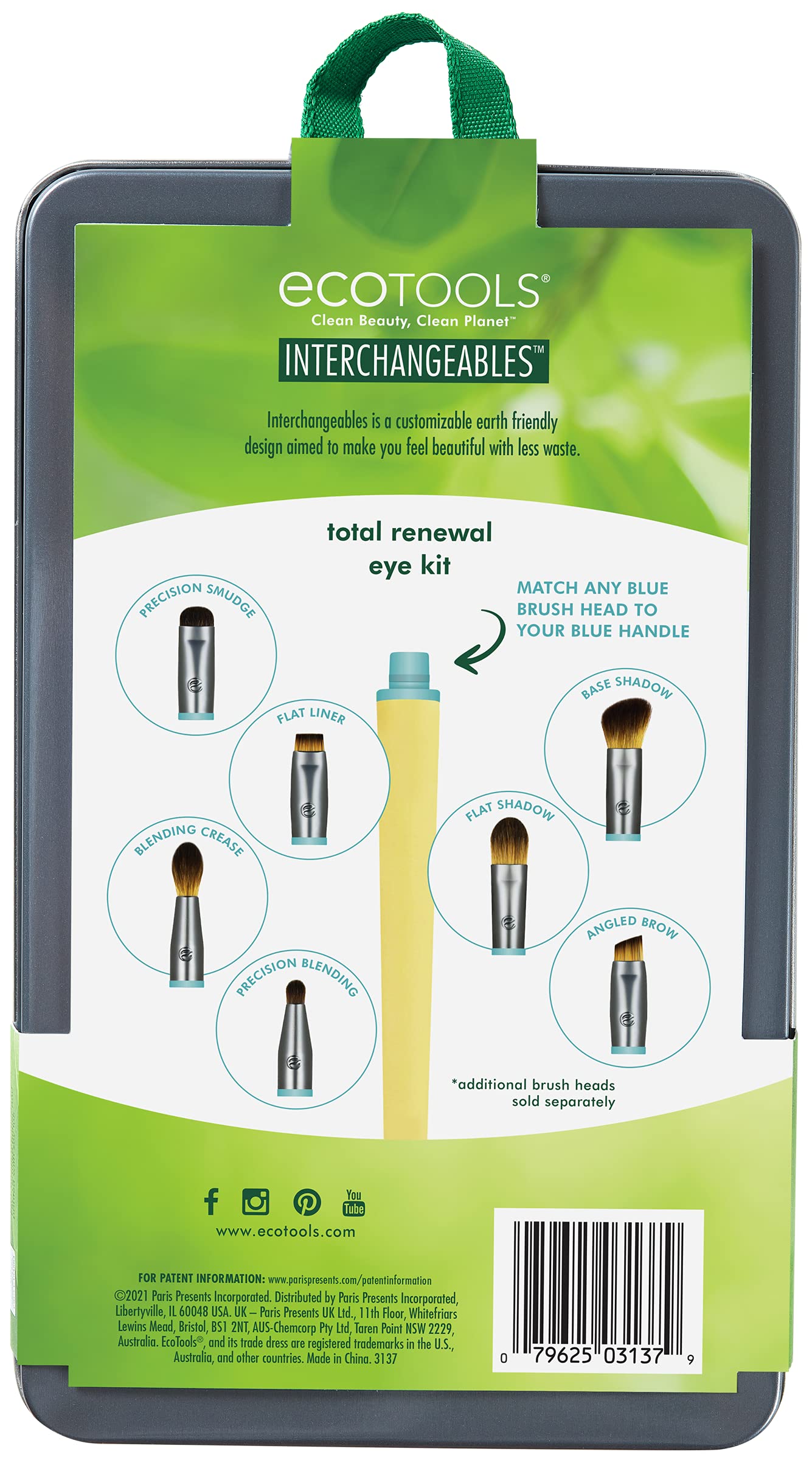 EcoTools Interchangeables Total Renewal Eye Makeup Brush Kit, Customizable Makeup Brushes for Eyeshadow, Travel-Friendly Kit, Eco-Friendly Synthetic