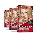 Revlon ColorSilk Permanent Hair Color, 100% Gray Coverage Dye Kit, Ammonia-Free, Keratin and Amino Acids, Blonde Shades, 74 Medium Blonde (Pack of 3)