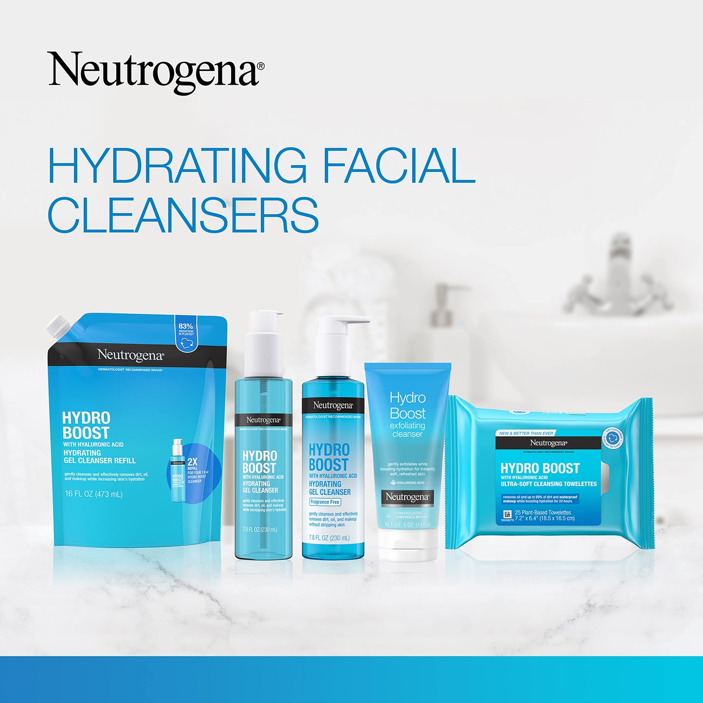Neutrogena Hydro Boost Lightweight Hydrating Facial Cleansing Gel, Gentle Face Wash & Makeup Remover with Hyaluronic Acid, Hypoallergenic & Non