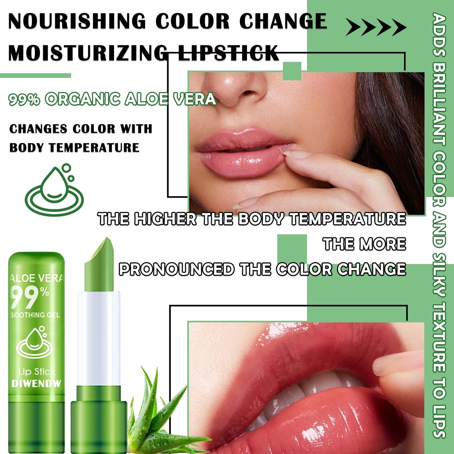 4PCS Aloe Vera Color Changing Lipstick,Temperature Color Change Lip Gloss Makeup Set,Waterproof Long Lasting Aloe Vera Tinted Lip Balm