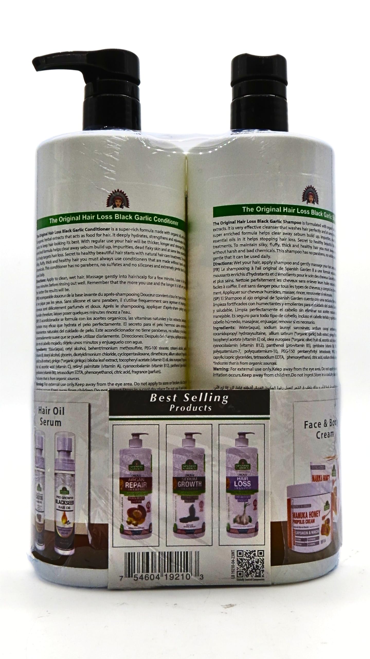 Spanish Garden Black Garlic Hair Strengthening Shampoo & Conditioner Set - For Stronger Thicker & Healthier - Hair Care for Deep Nourishment