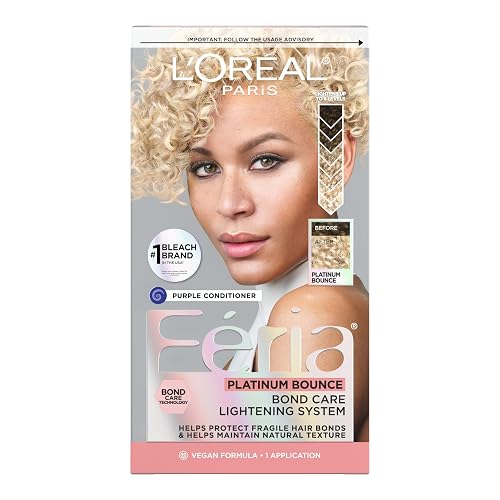 L’Oreal Paris Feria Platinum Bounce Bond Care Lightening System, Lifts Up To 8 Levels, Includes Anti Brass Purple Conditioner, Platinum Bounce, 1 Hair