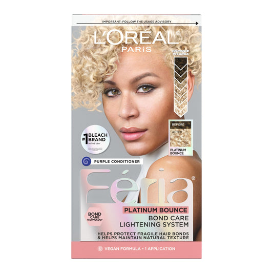 L’Oreal Paris Feria Platinum Bounce Bond Care Lightening System, Lifts Up To 8 Levels, Includes Anti Brass Purple Conditioner, Platinum Bounce, 1 Hair