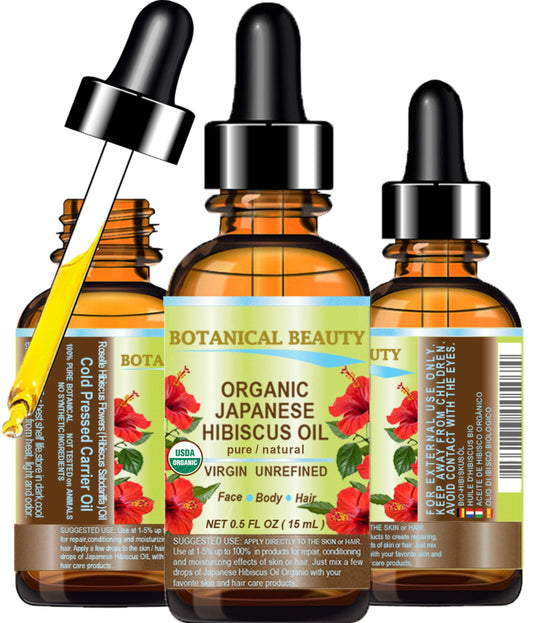 Botanical Beauty Organic HIBISCUS OIL (Hibiscus Sabdariffa) JAPANESE 100 Pure Natural VIRGIN UNREFINED COLD PRESSED Anti Aging, Vitamin E Oil