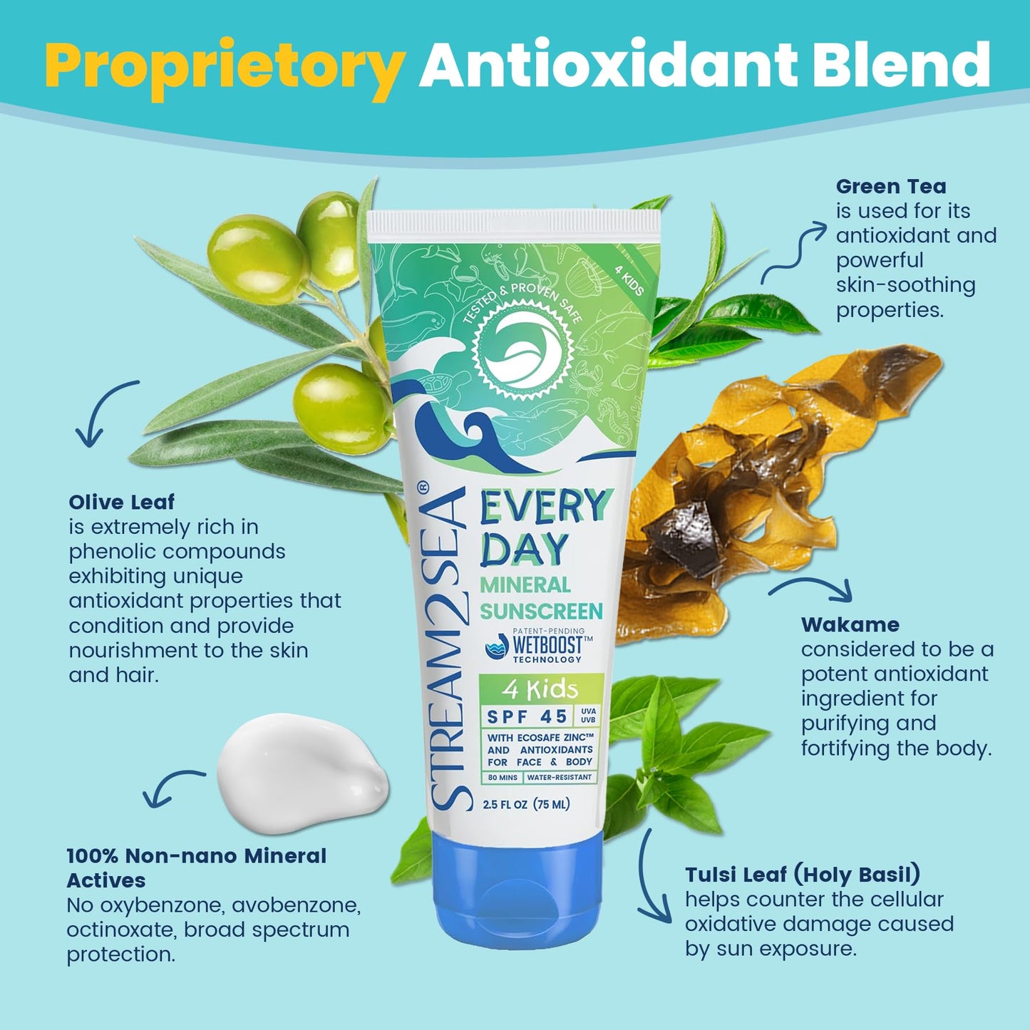 SPF 45 Every Day Kids Mineral Sunscreen | 2.5 Fl Oz Biodegradable, Paraben Free & Reef Safe Sunscreen for Face & Body for Kids | Non-Greasy