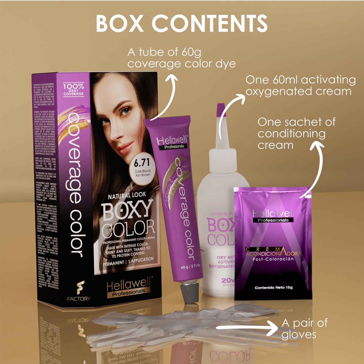 BOXY COLOR Coloring kit professional, permanent color cream hair dye with Vegetal Protein to get Hair with intense color shiny and silky. 100% Gray