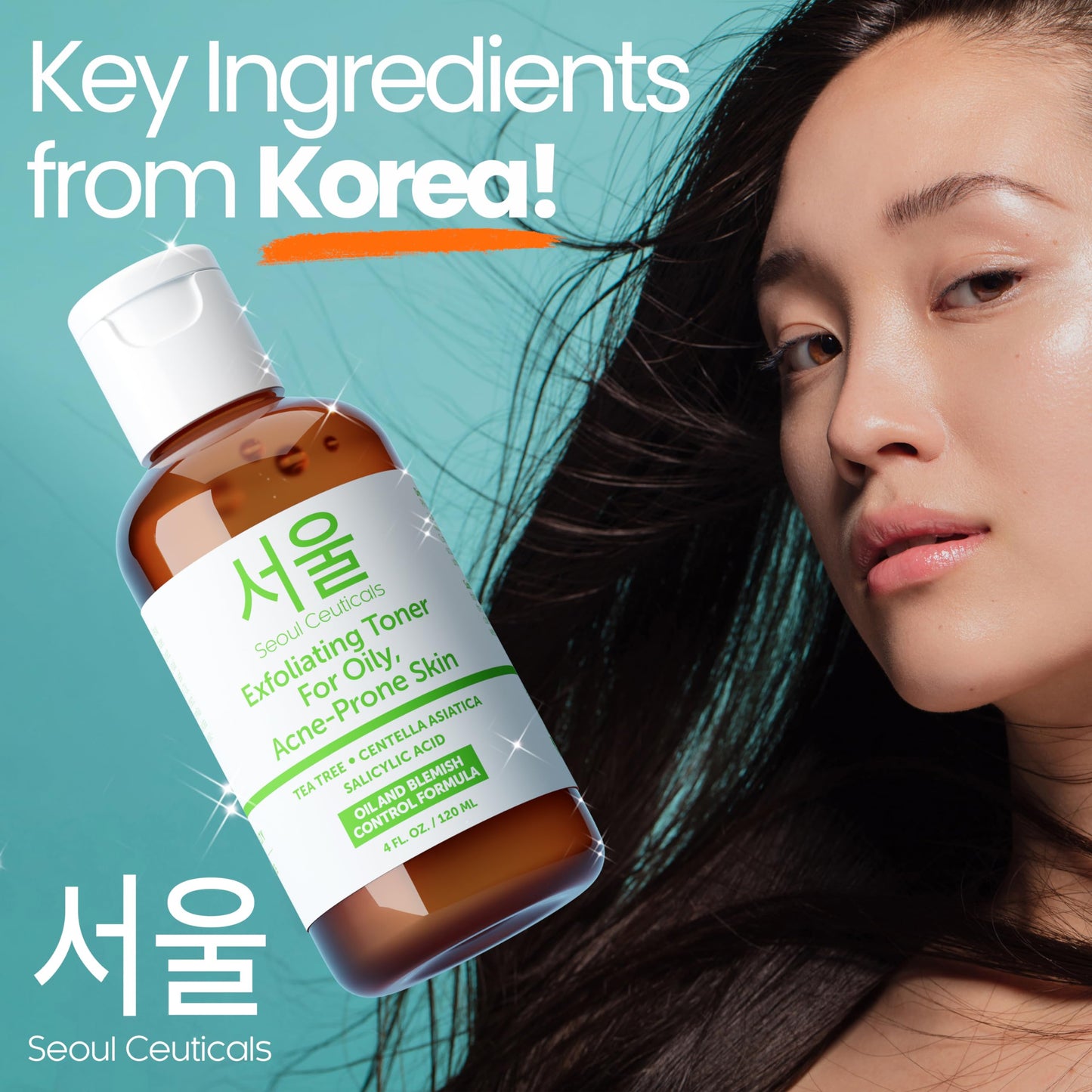 SeoulCeuticals Korean Toner for Oily Acne Prone Skin - Korean Skin Care Tea Tree Toner for Face - Facial Toner Centella Asiatica, Salicylic Acid. 4 FL