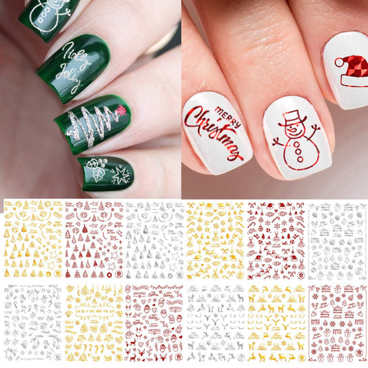 Adurself 12 Sheets Christmas Nail Art Decals Xmas 3D Nail Self-Adhesive Stickers Santa Claus Reindeer Snowflakes Snowmen for Women Girls Kids Beauty & Personal Care Adurself