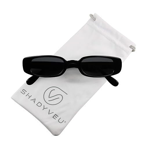 ShadyVEU Slim Classic Rectangular Sunglasses UV Protection 90’s Vintage Small Wide Retro Frame Fashion Shades (Black Frame, Smoke Black Lens)