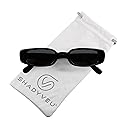 ShadyVEU Slim Classic Rectangular Sunglasses UV Protection 90’s Vintage Small Wide Retro Frame Fashion Shades (Black Frame, Smoke Black Lens)