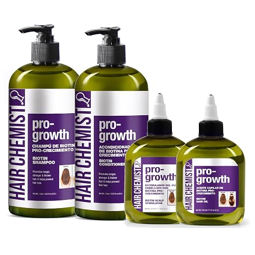 Hair Chemist Pro-Growth with Biotin Ultimate 4PC Shampoo & Conditioner Set- Includes 33.8oz Shampoo, 33.8oz Conditioner, 7.1oz Scalp Stimulator