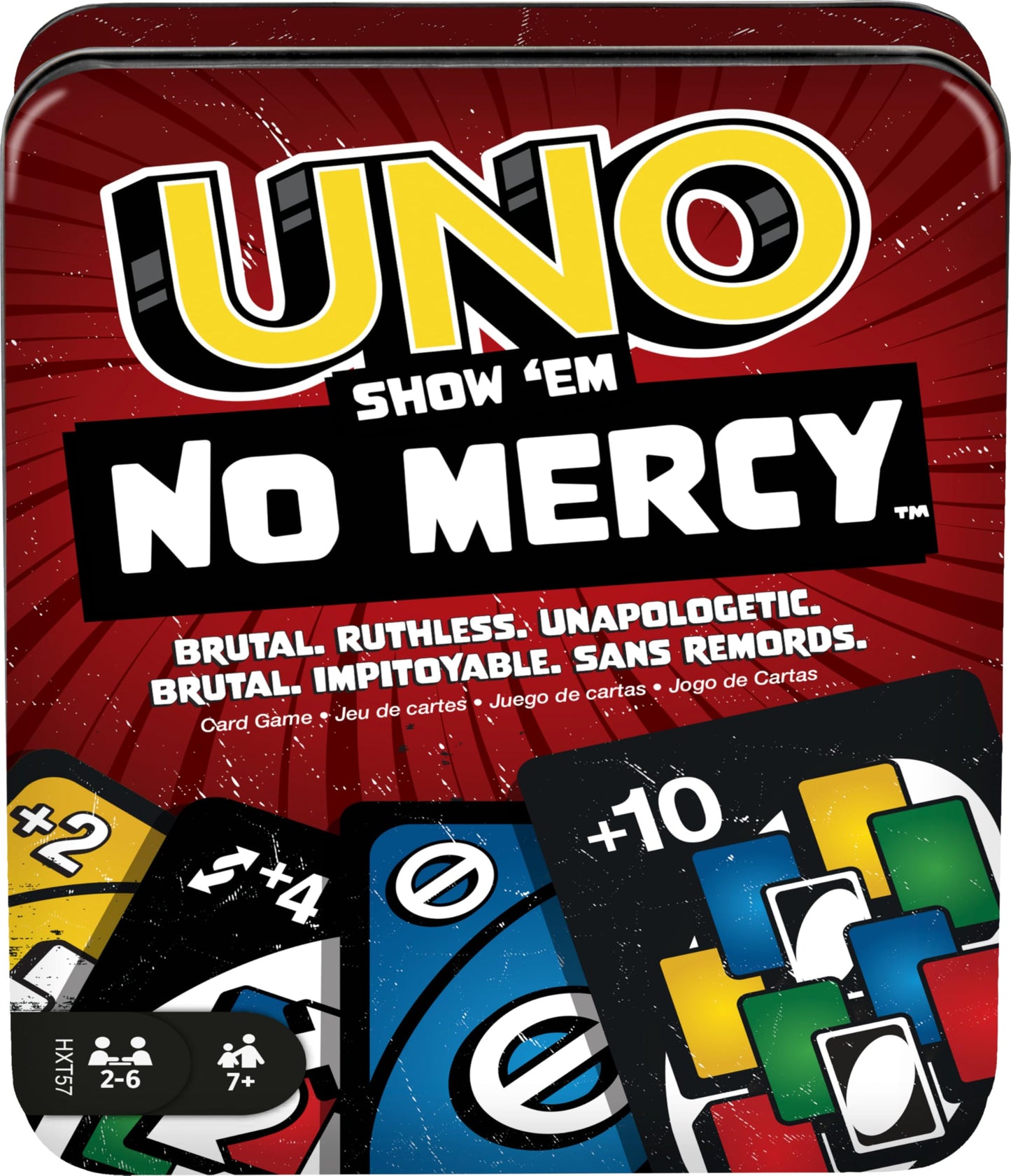 Mattel Games UNO Show ‘em No Mercy Card Game in Storage & Travel Tin for Kids, Adults & Family Night with Extra Cards, Special Rules & Tougher…