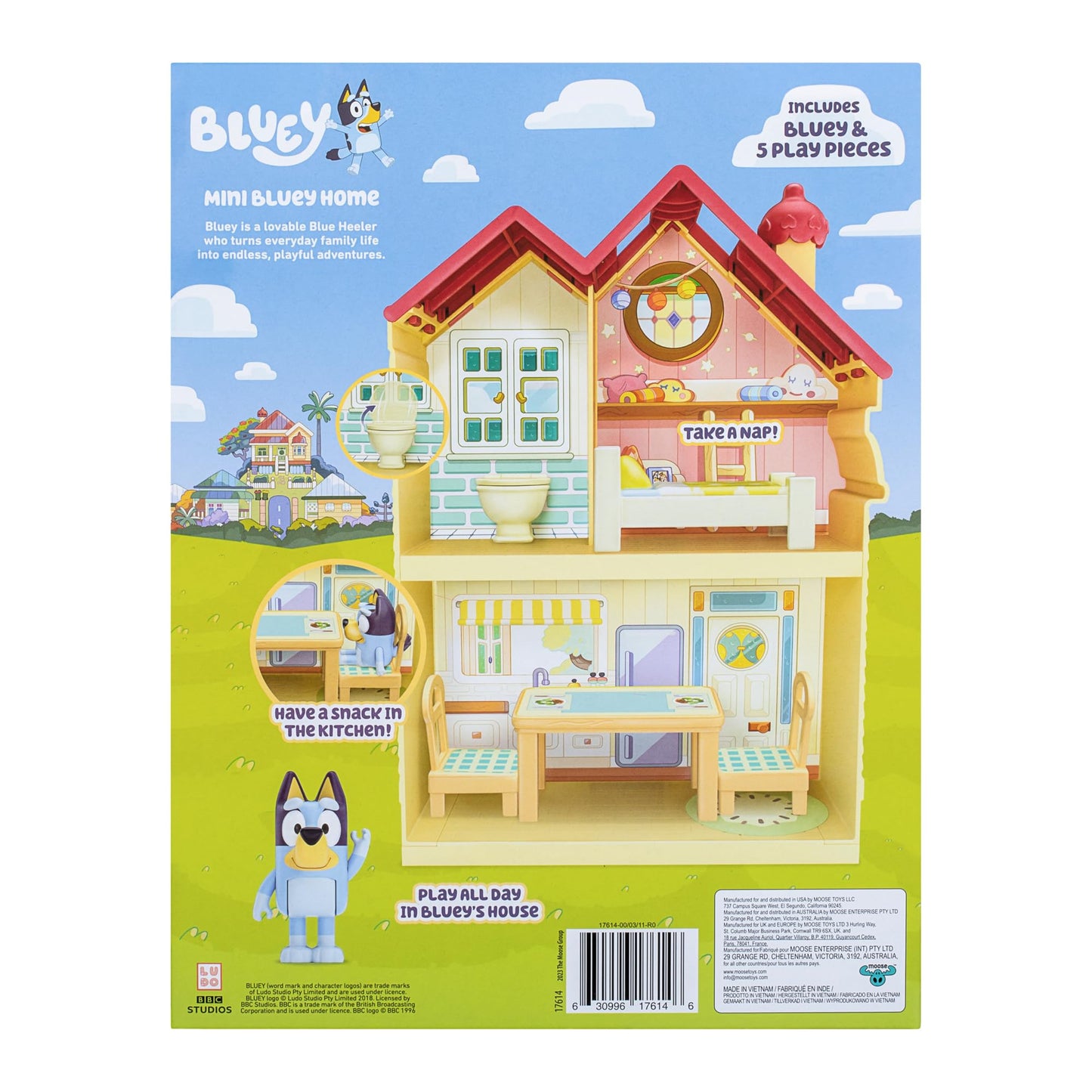 Bluey Mini Home Playset | Compact House Playset with Carry Handle | Three Different Rooms | Kitchen, Bedroom and Bathroom | Includes Figure with 5…