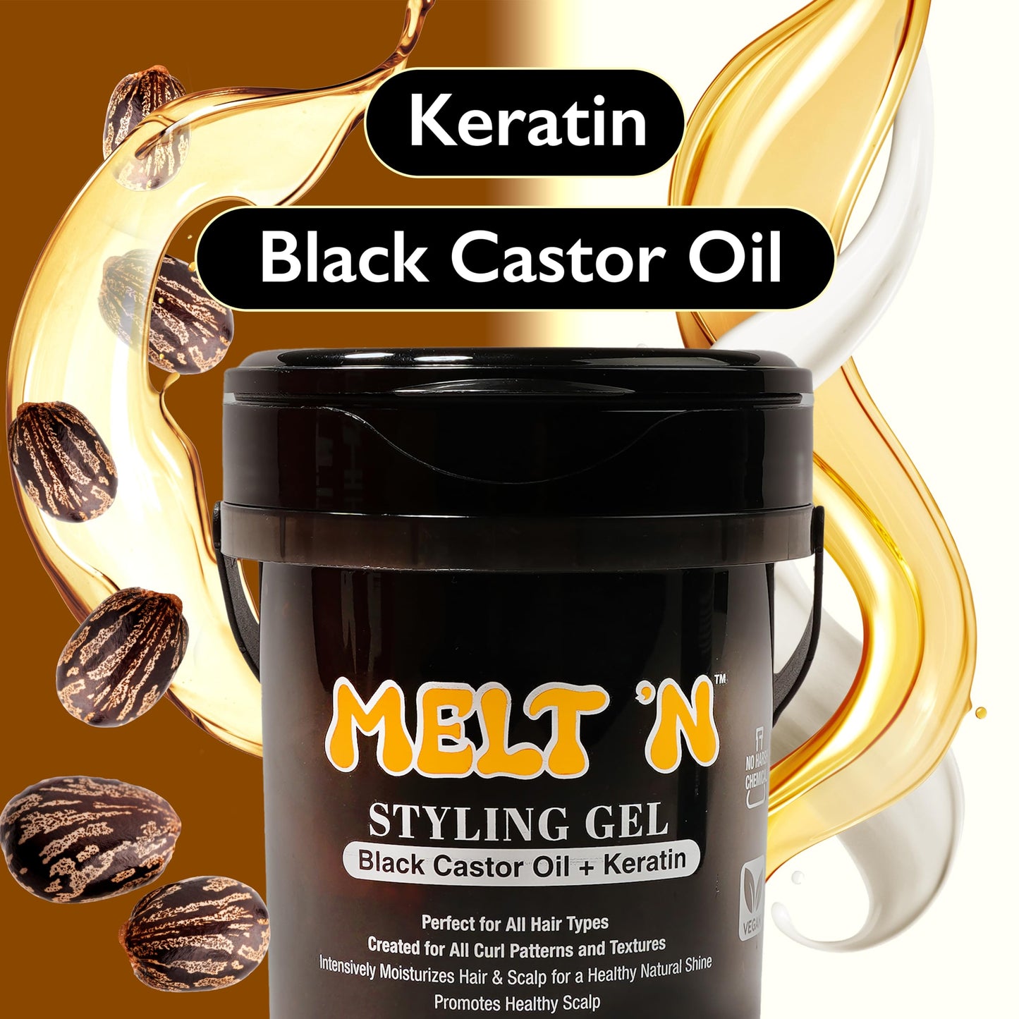 EBIN NEW YORK Melt'n Styling Gel Keratin and Black Castor Oil 82oz - Gives High Shine and Provides a Soothing and Calming Effect, Strong Hold Styling